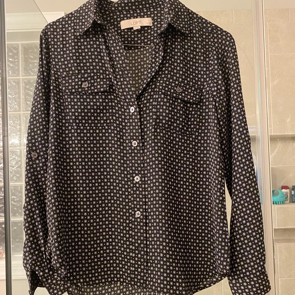 Black patterned long sleeve work blouse